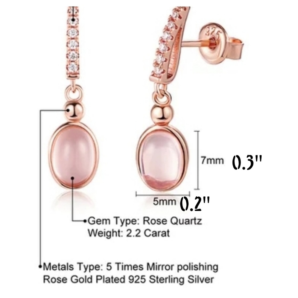 🎁LAST 1 🎁925 RGP Rose Quartz & CZ Oval Earrings - Picture 4 of 6